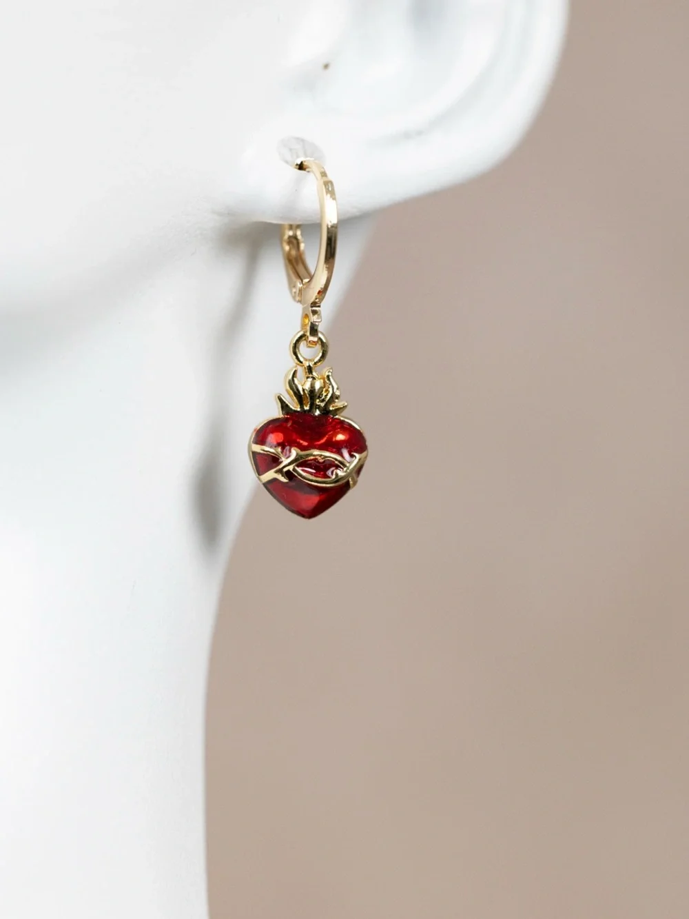Sacred Heart Drop Earrings - Gold Huggie Hoops, Made In Mexico